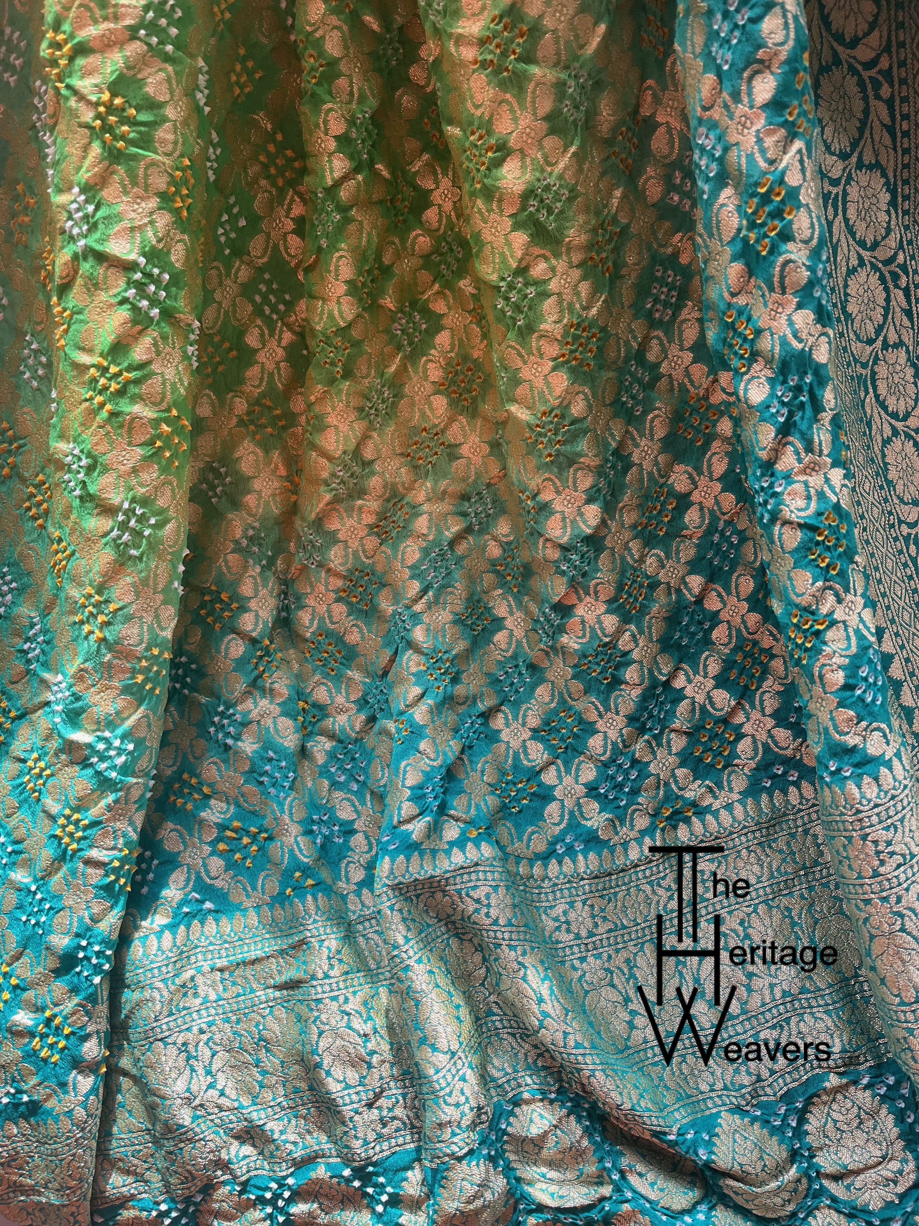 Pure Georgette Dupatta x Bandhej x Shades of Green (Dual Tone)