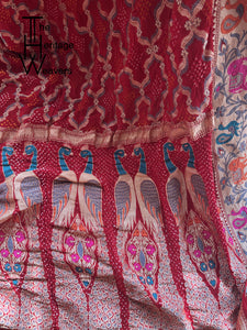 Pure Georgette Dupatta x Rai Bandhej x Animal Motifs on Pallu (Peacock) x Red