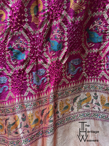 Pure Georgette Saree x Rai Bandhej x Patola x Animal Motifs x Pink