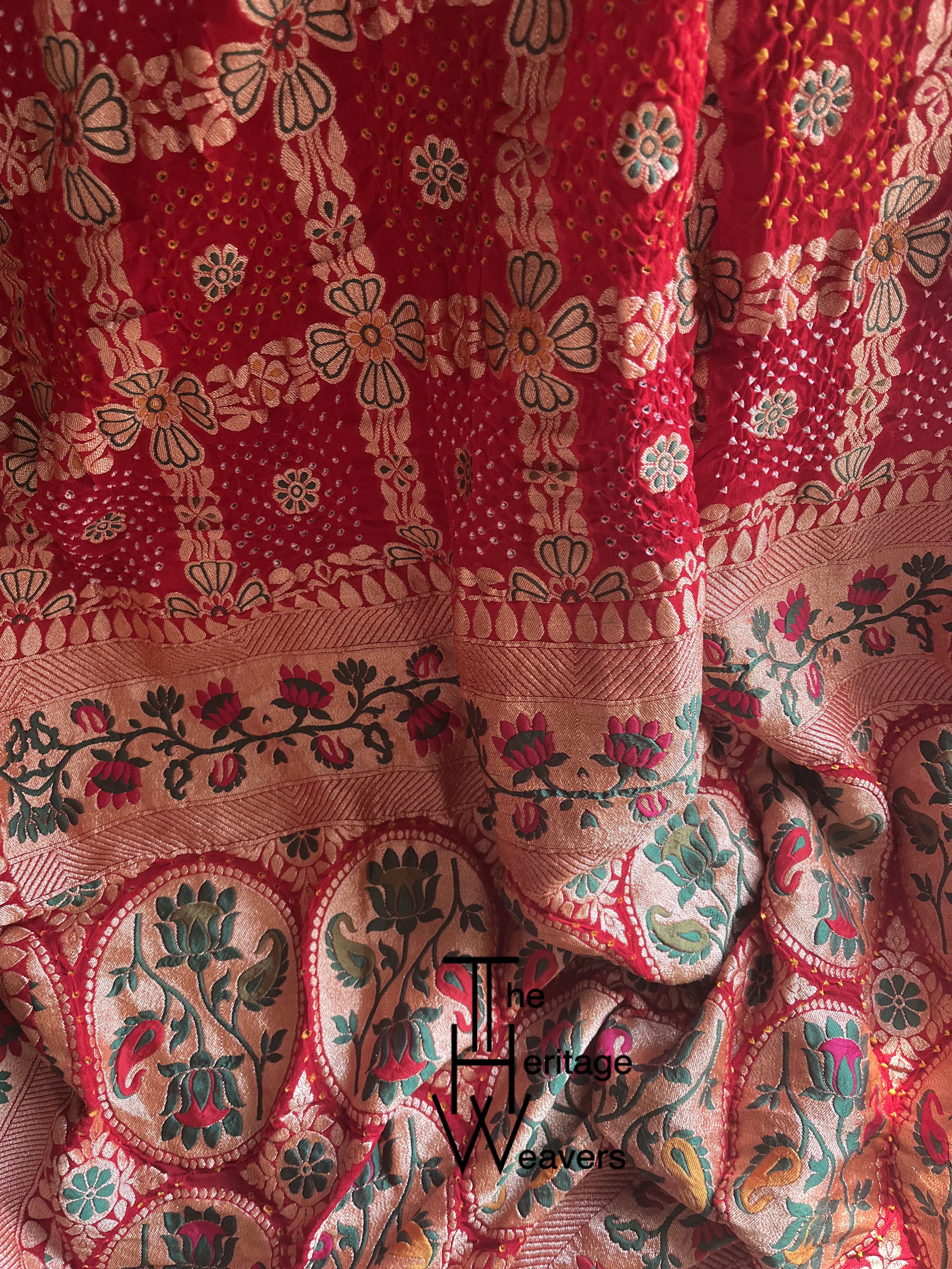 Pure Georgette Dupatta x Gharchola x Paithani Border x Rai Bandhej x Patola x Shade of Red