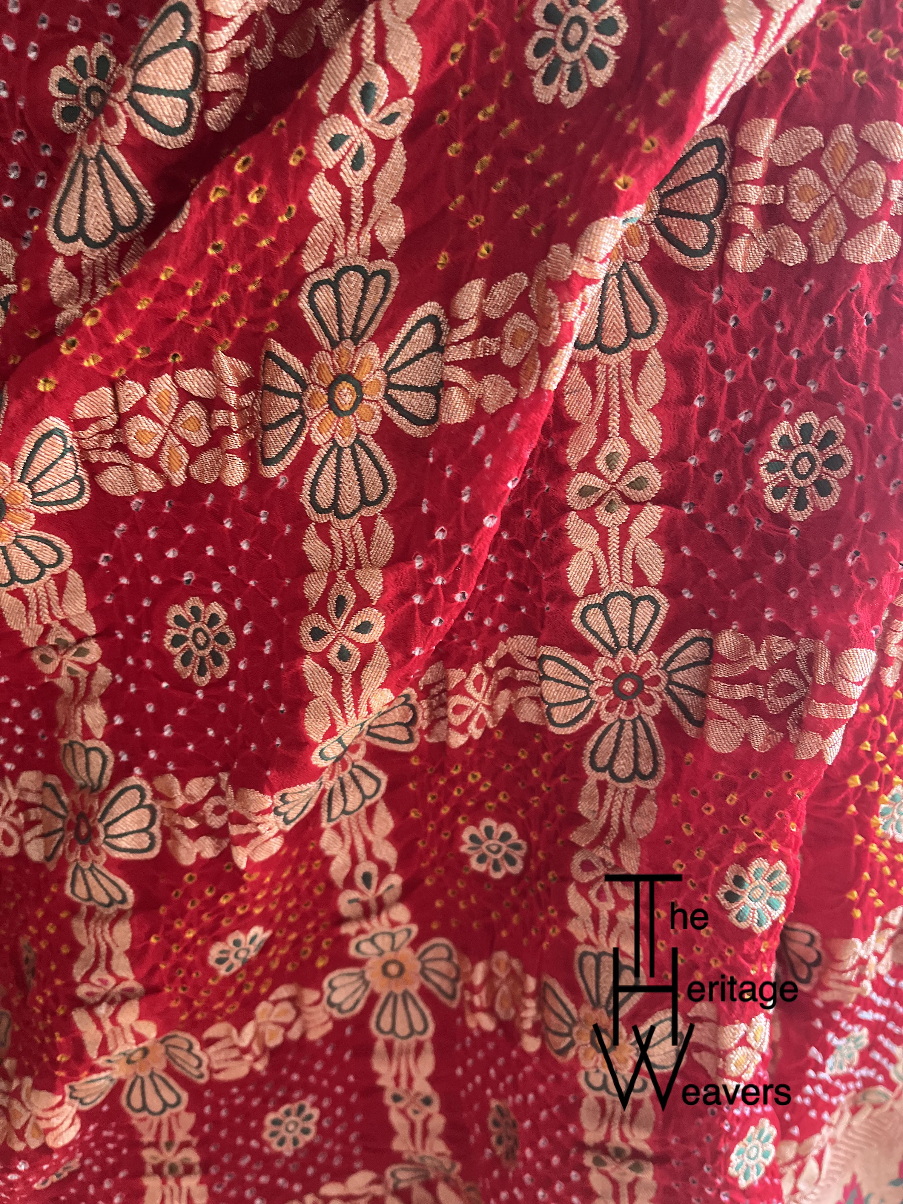 Pure Georgette Dupatta x Gharchola x Paithani Border x Rai Bandhej x Patola x Shade of Red