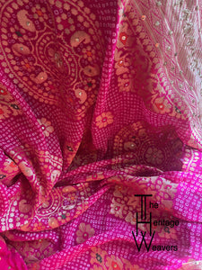 Pure Georgette Dupatta x Bandhej x Embellished with Mukaish and Zardozi x Pink