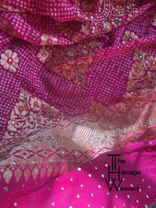 Pure Georgette Dupatta x Bandhej x Embellished with Mukaish and Zardozi x Pink