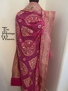 Pure Georgette Dupatta x Bandhej x Embellished with Mukaish and Zardozi x Pink