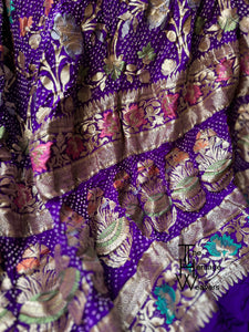 Pure Georgette Dupatta x Minakari x Bandhej x Floral x Purple