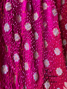 Pure Georgette Dupatta x Bandhej x Silver Gold x Shade of Red and Pink
