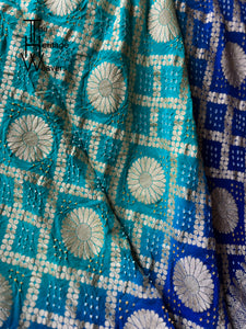Pure Georgette Saree x Bandhej x Blue and Green