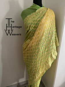 Pure Georgette Saree x Bandhej x Sage (Shade of Green) and Yellow