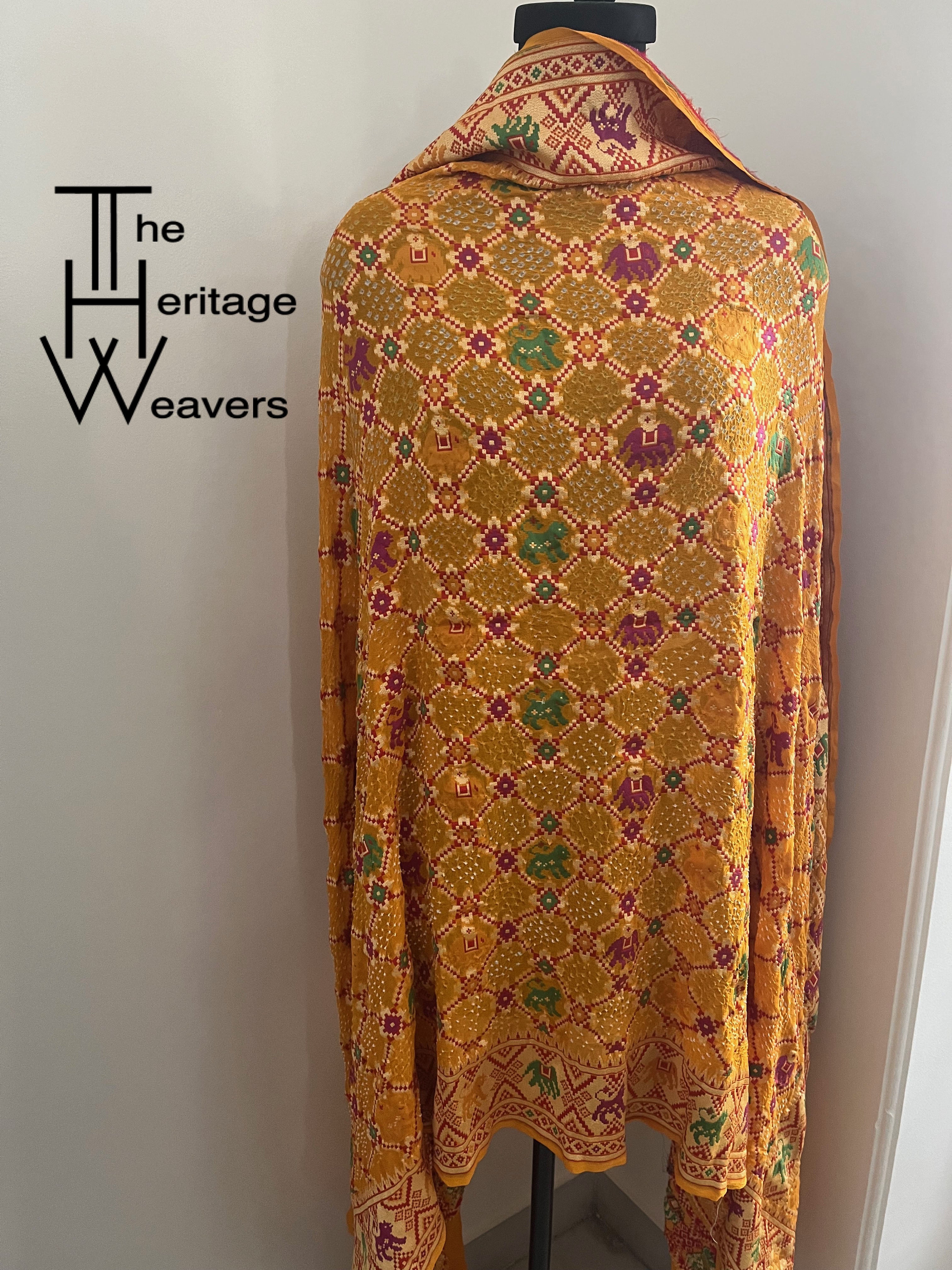 Georgette Dupatta x Rai Bandhej x Animal Motifs x Shade of Yellow