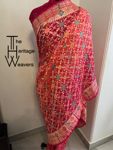 Pure Georgette Saree x Bandhej x Minakari x Dual Tone of Pink and Peach