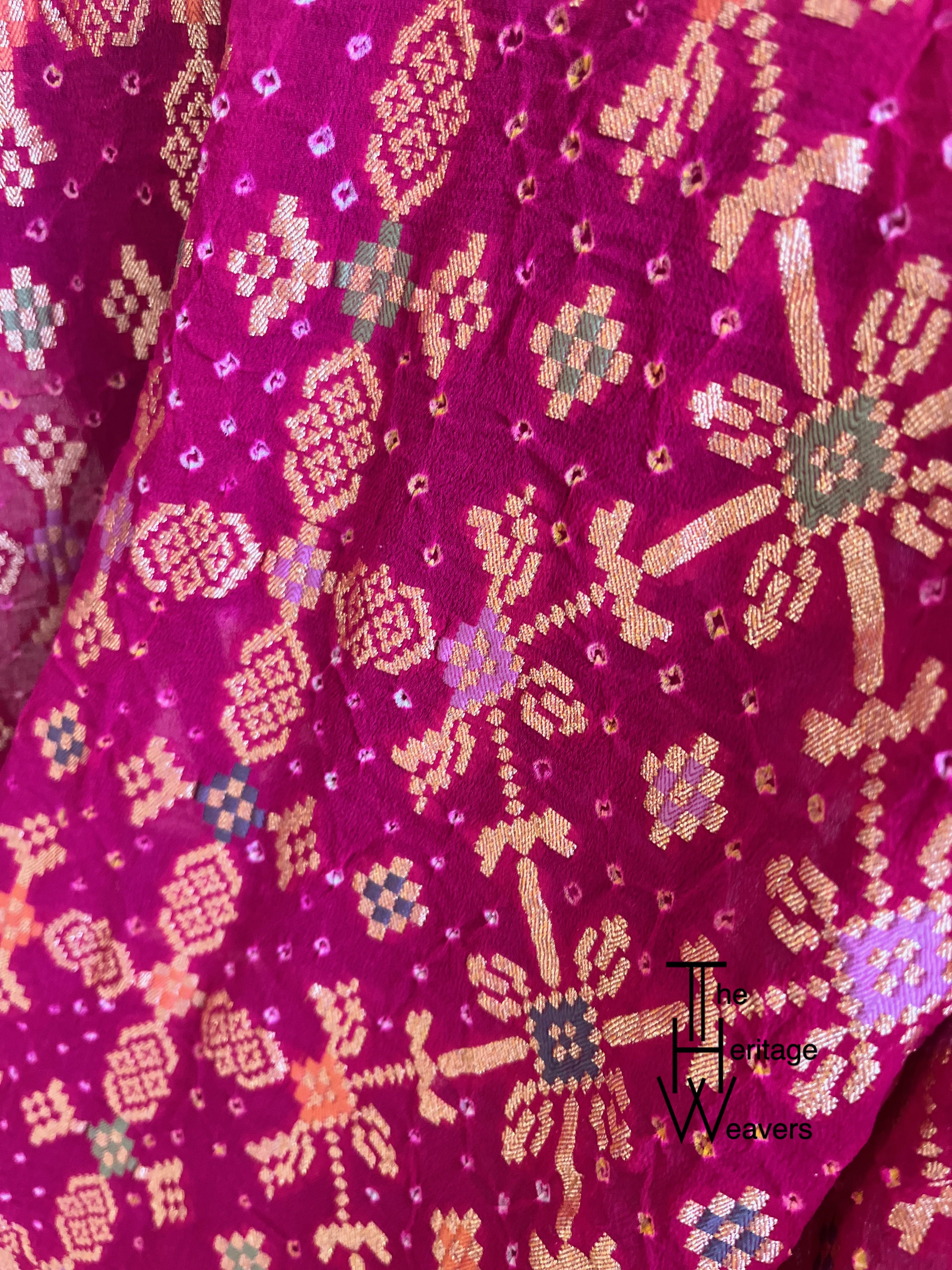 Pure Georgette Dupatta x Bandhej x Minakari x Shade of Pink