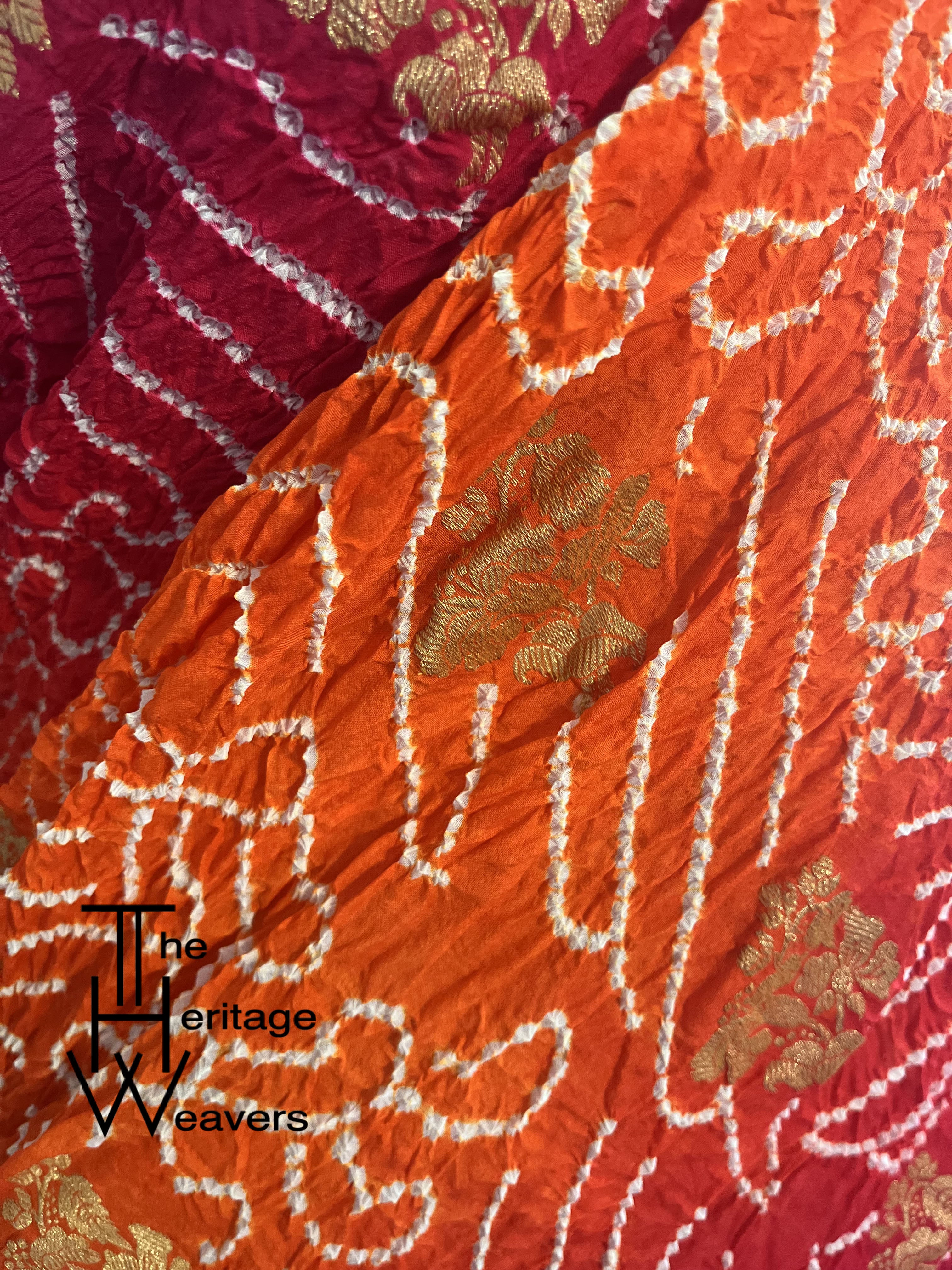 Pure Georgette Saree x Rai Bandhej x Shade of Pink and Peach