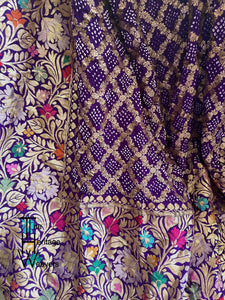 Pure Georgette Saree x Rai Bandhej x Big Border x Floral Border x Purple