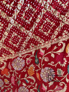 Pure Georgette Saree x Rai Bandhej x Big Border x Floral Border x Shade of Red