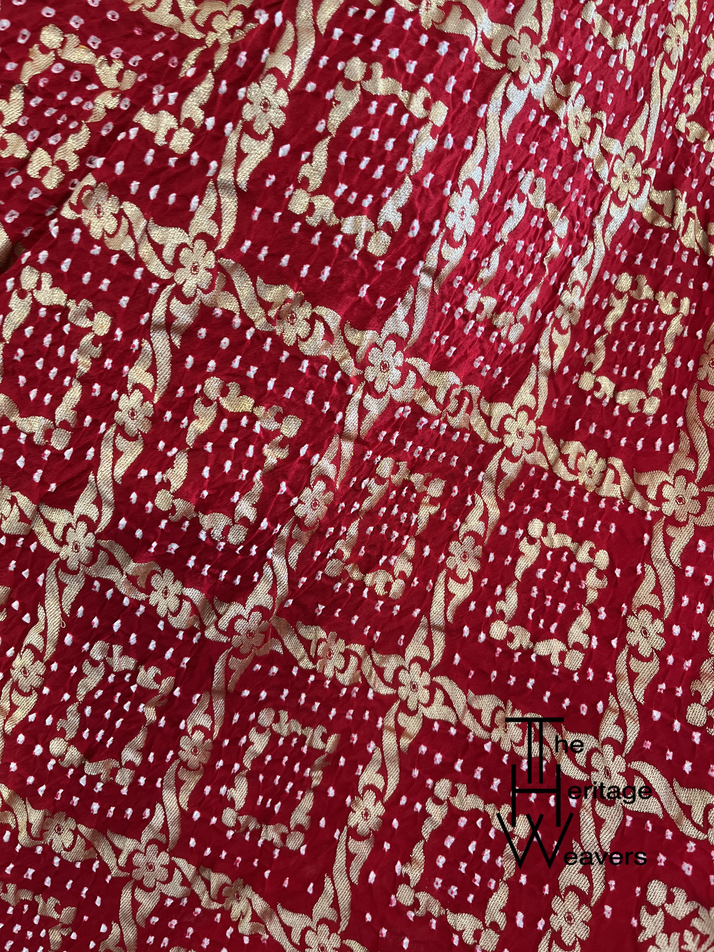 Pure Georgette Saree x Rai Bandhej x Big Border x Floral Border x Shade of Red