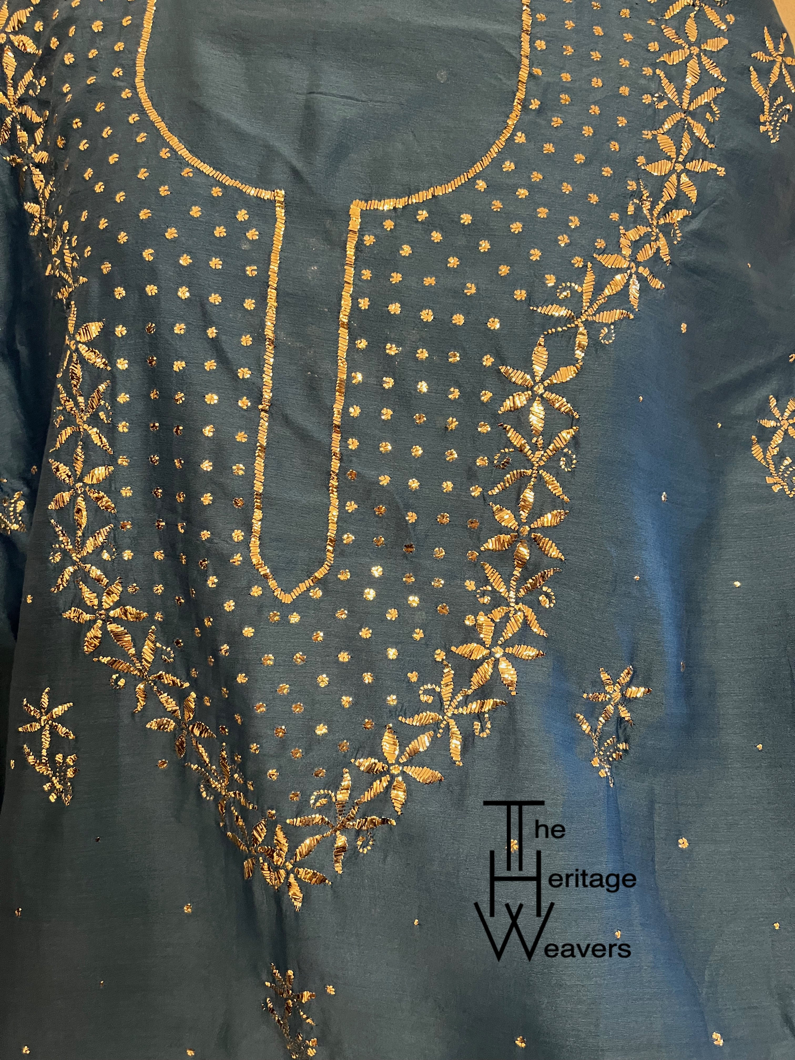 Suit in PURE chanderi x Mukaish x BLUE