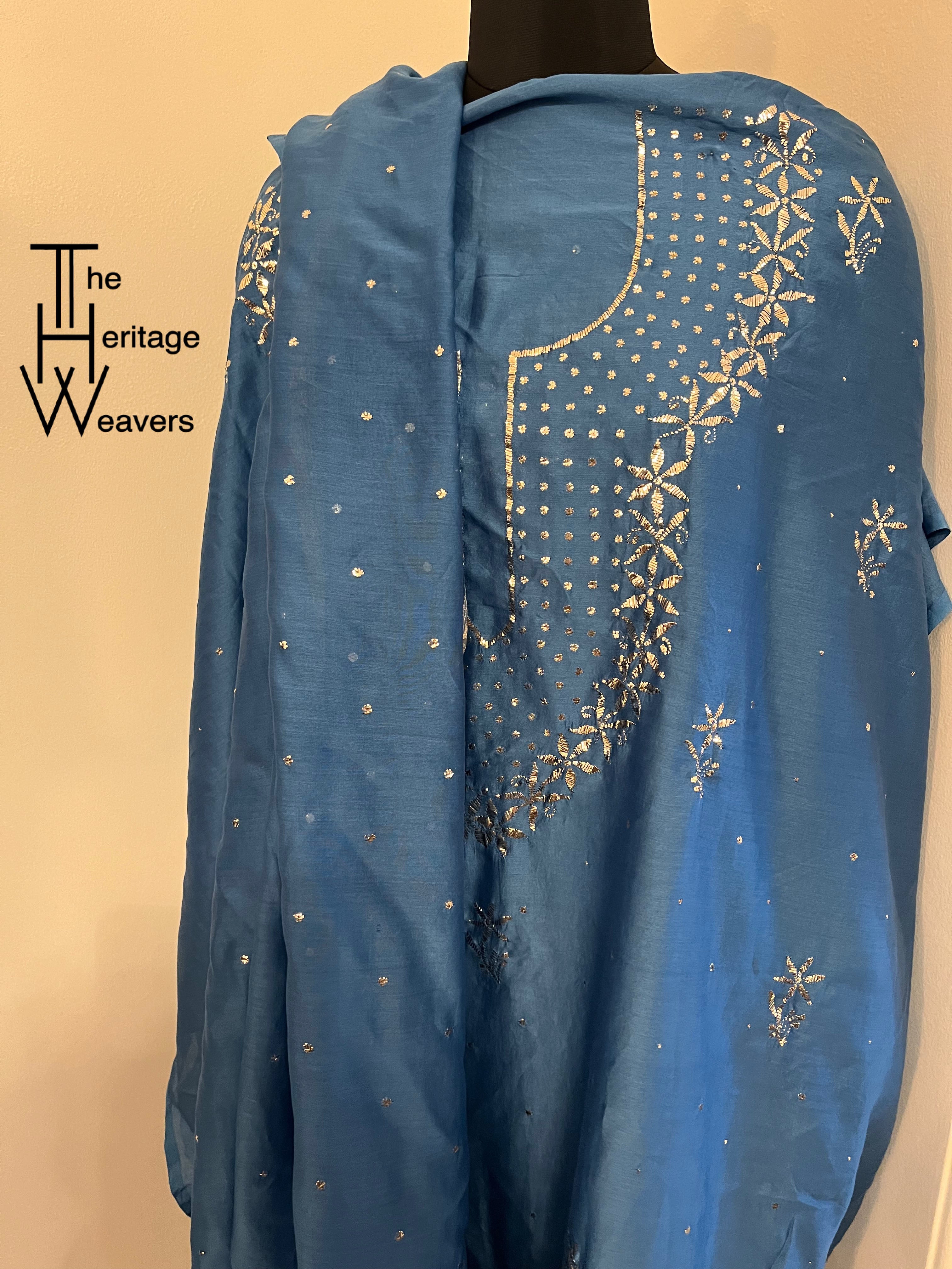 Suit in PURE chanderi x Mukaish x BLUE