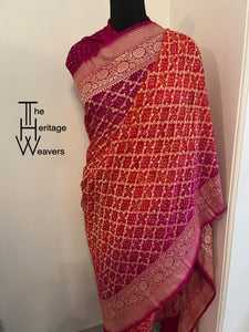 Pure Georgette Saree x Bandhej x Dual Tone: Pink and Orange