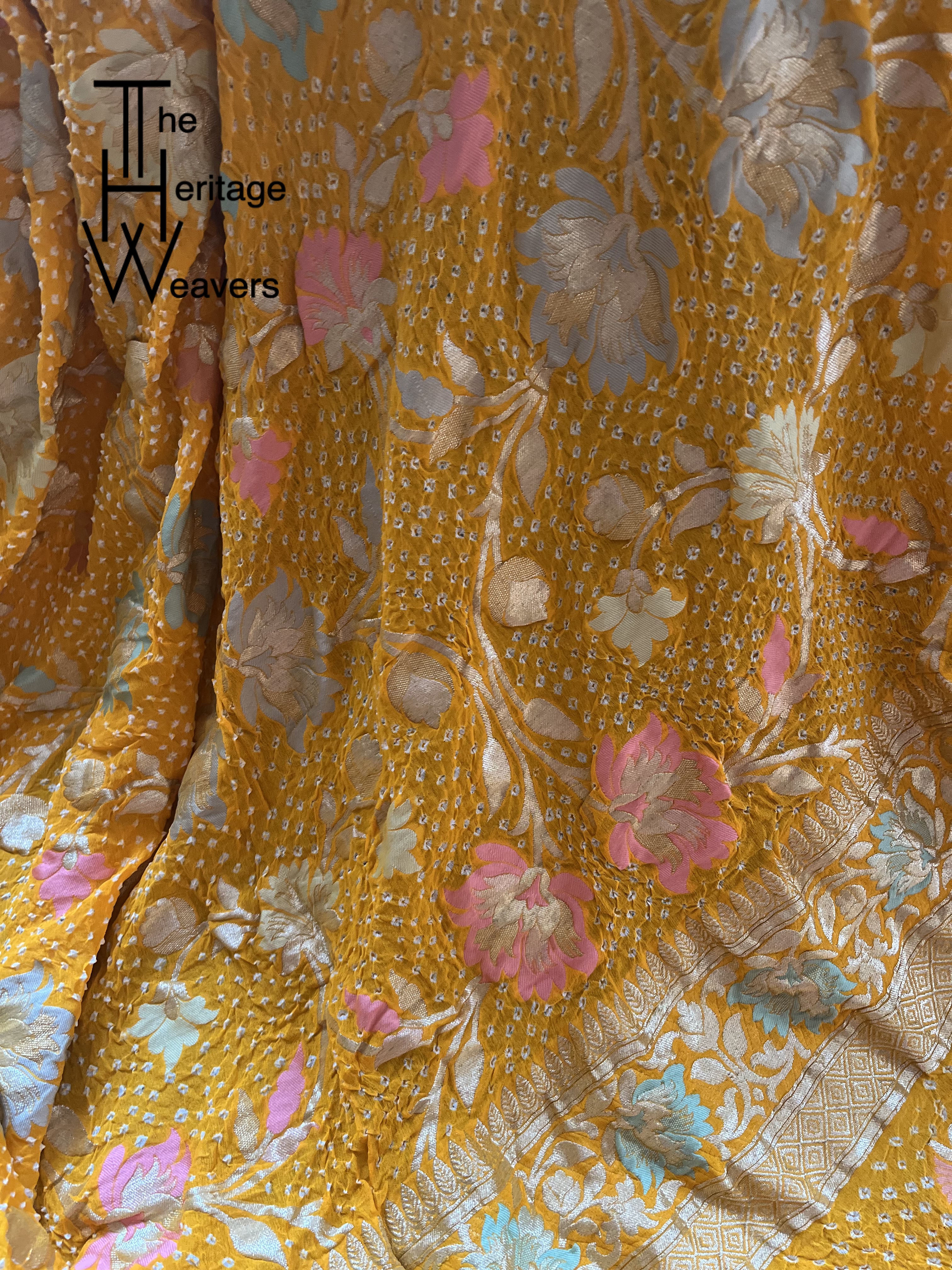 Pure Georgette Dupatta x Minakari x Bandhej x Floral x Shade of Yellow