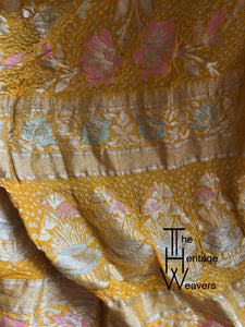 Pure Georgette Dupatta x Minakari x Bandhej x Floral x Shade of Yellow