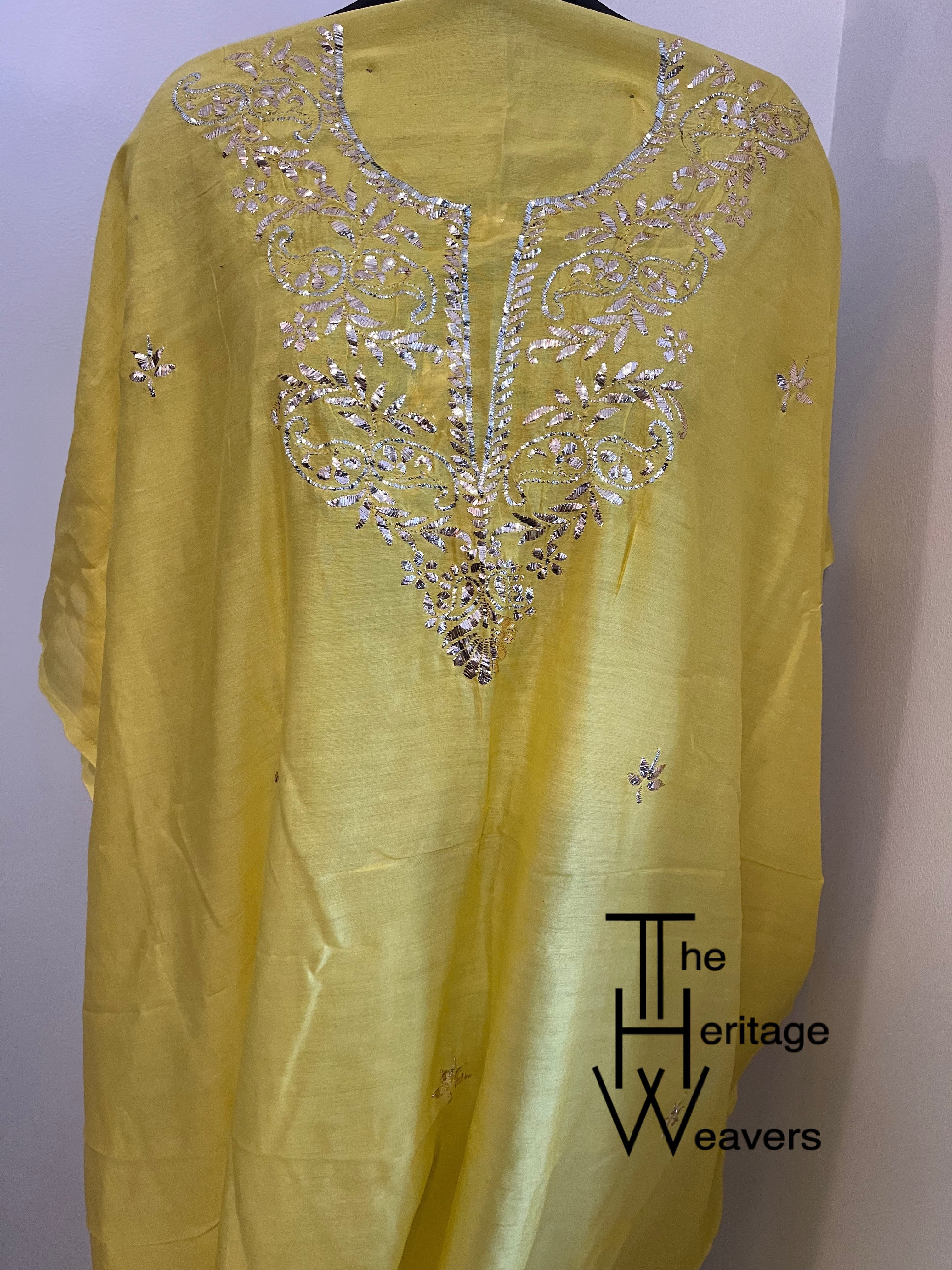 Suit in PURE chanderi and PURE Organza x Mukaish x Yellow