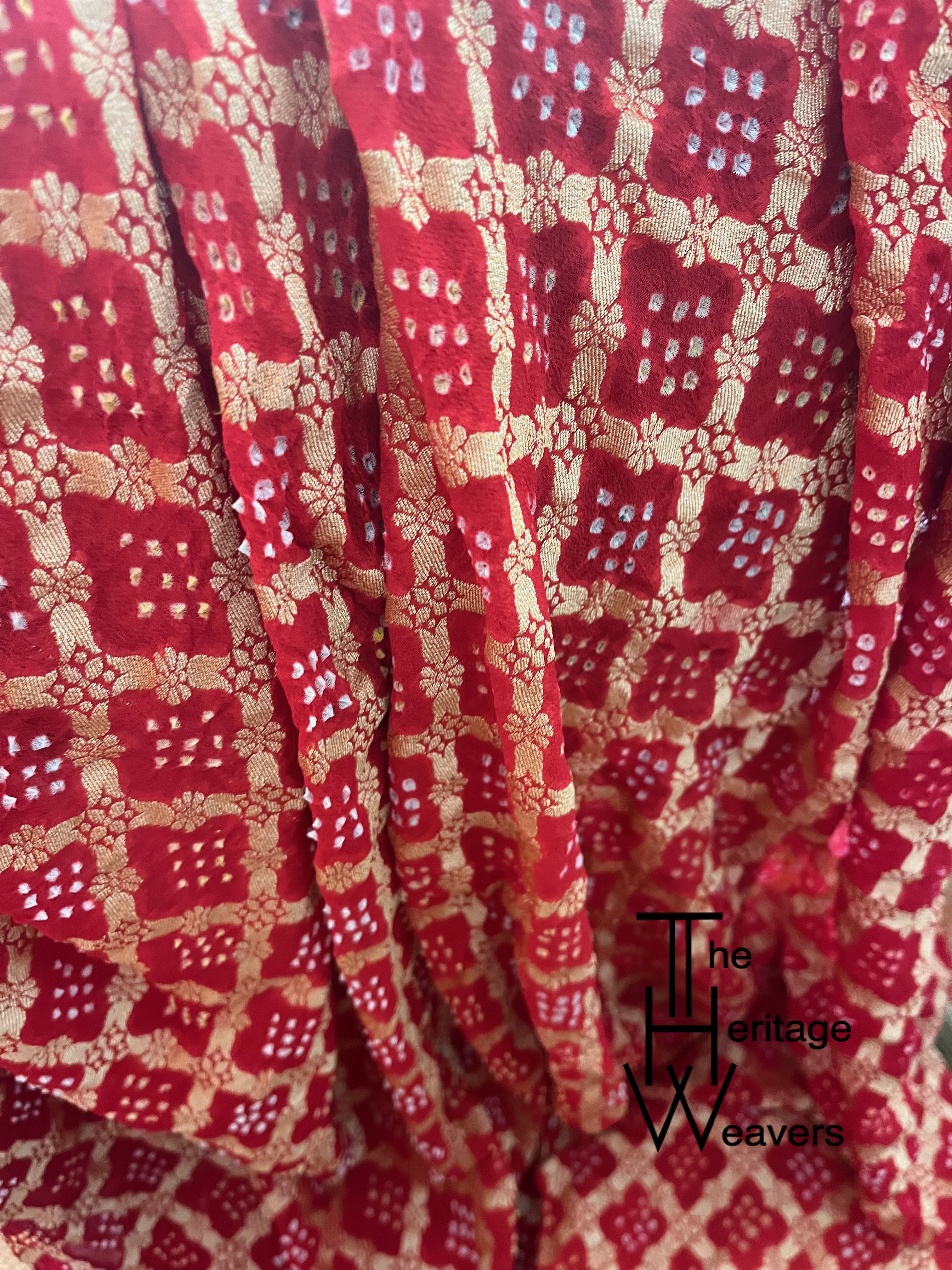 Pure Georgette Dupatta x Bandhej x Orange and Red (Dual Shade)