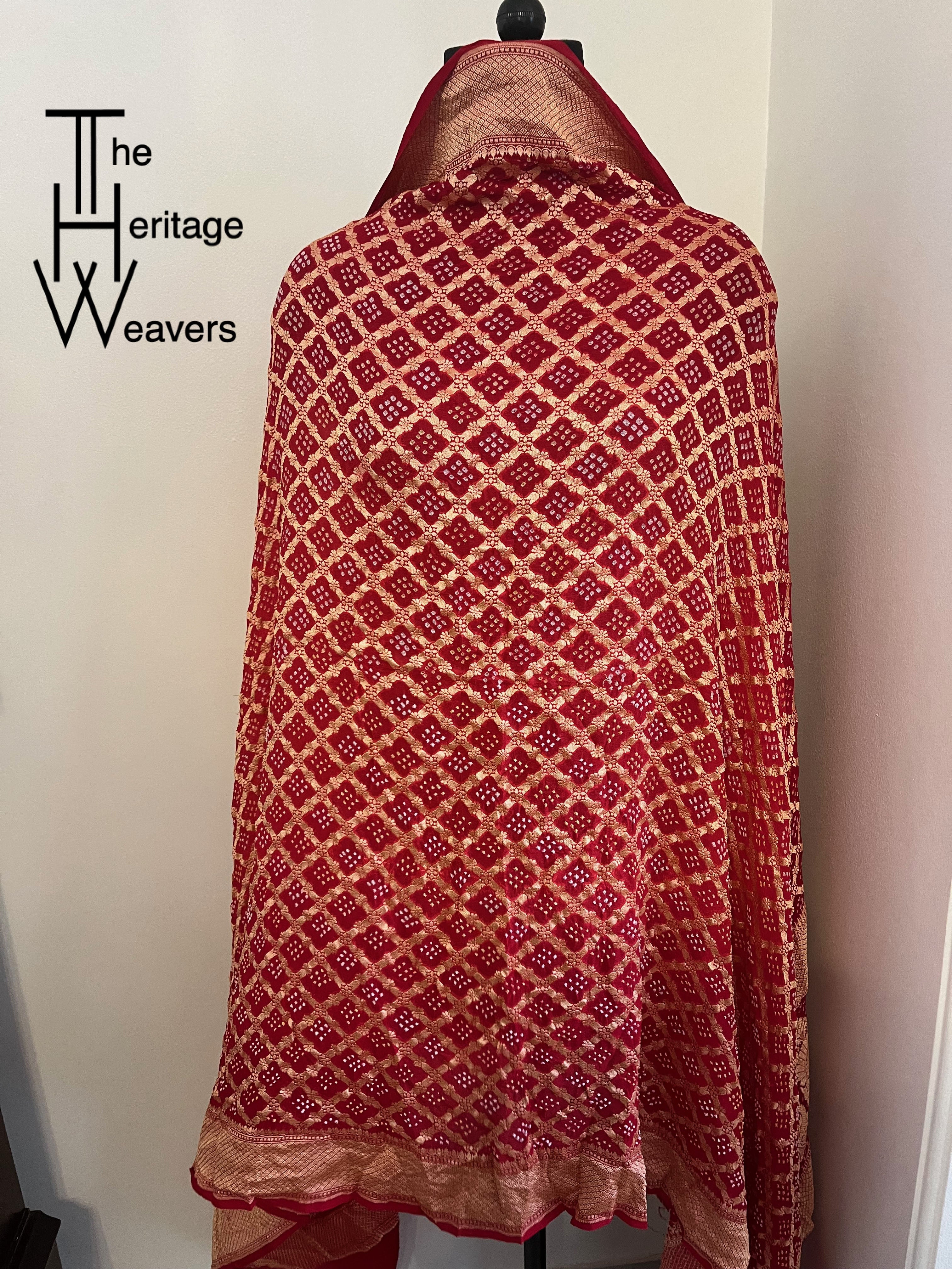 Pure Georgette Dupatta x Bandhej x Orange and Red (Dual Shade)