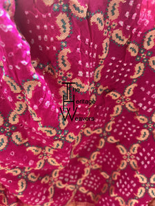 Pure Georgette Dupatta x Rai Bandhej x Animal Motifs on Pallu (Peacock) x Pink