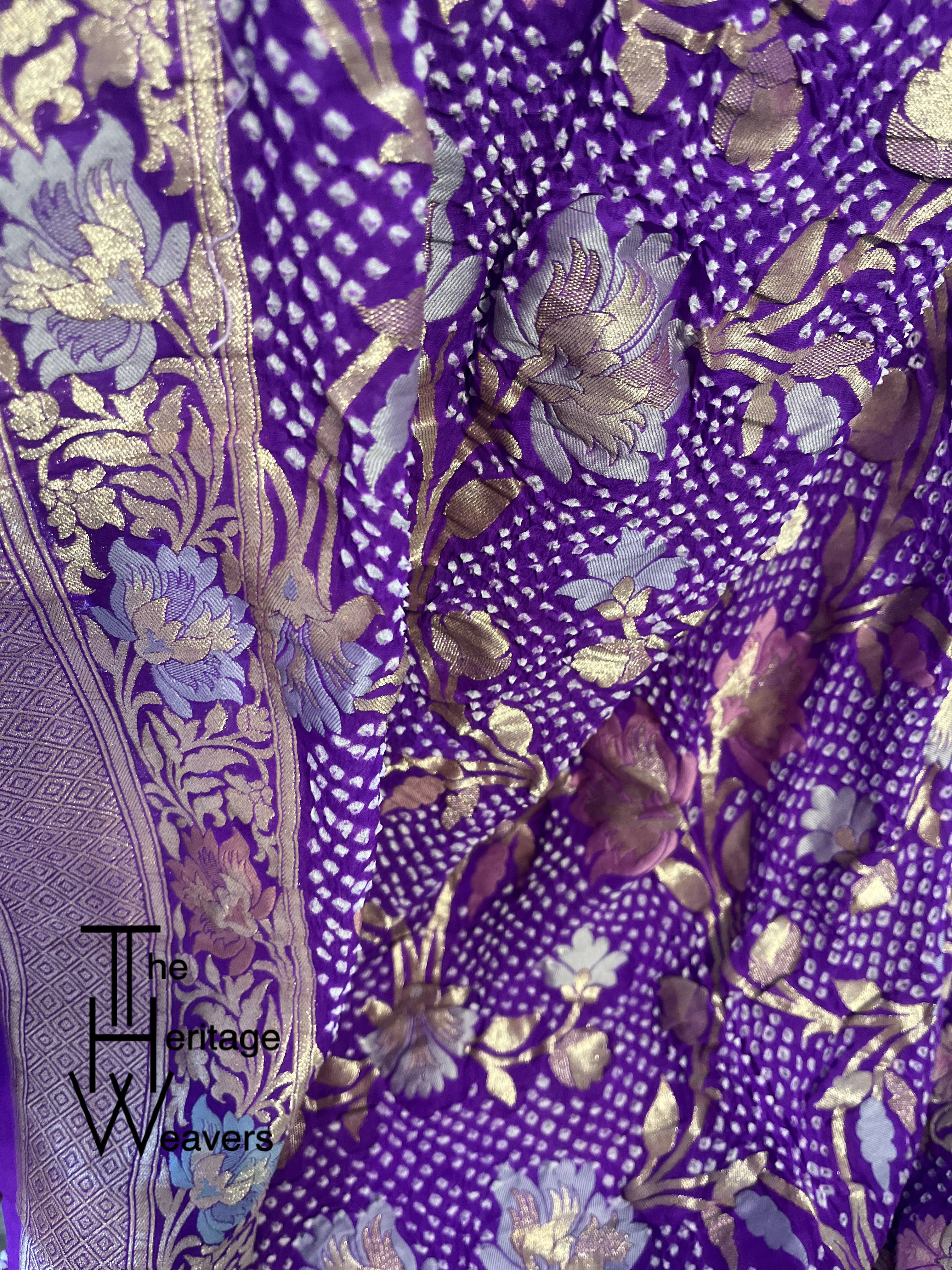 Pure Georgette Dupatta x Minakari x Bandhej x Floral x Shade of Purple