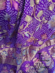 Pure Georgette Dupatta x Minakari x Bandhej x Floral x Shade of Purple