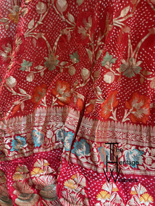 Pure Georgette Dupatta x Minakari x Bandhej x Floral x Shade of Red