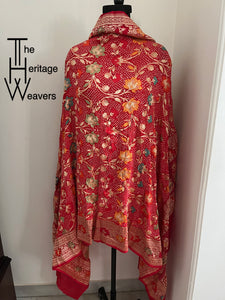 Pure Georgette Dupatta x Minakari x Bandhej x Floral x Shade of Red