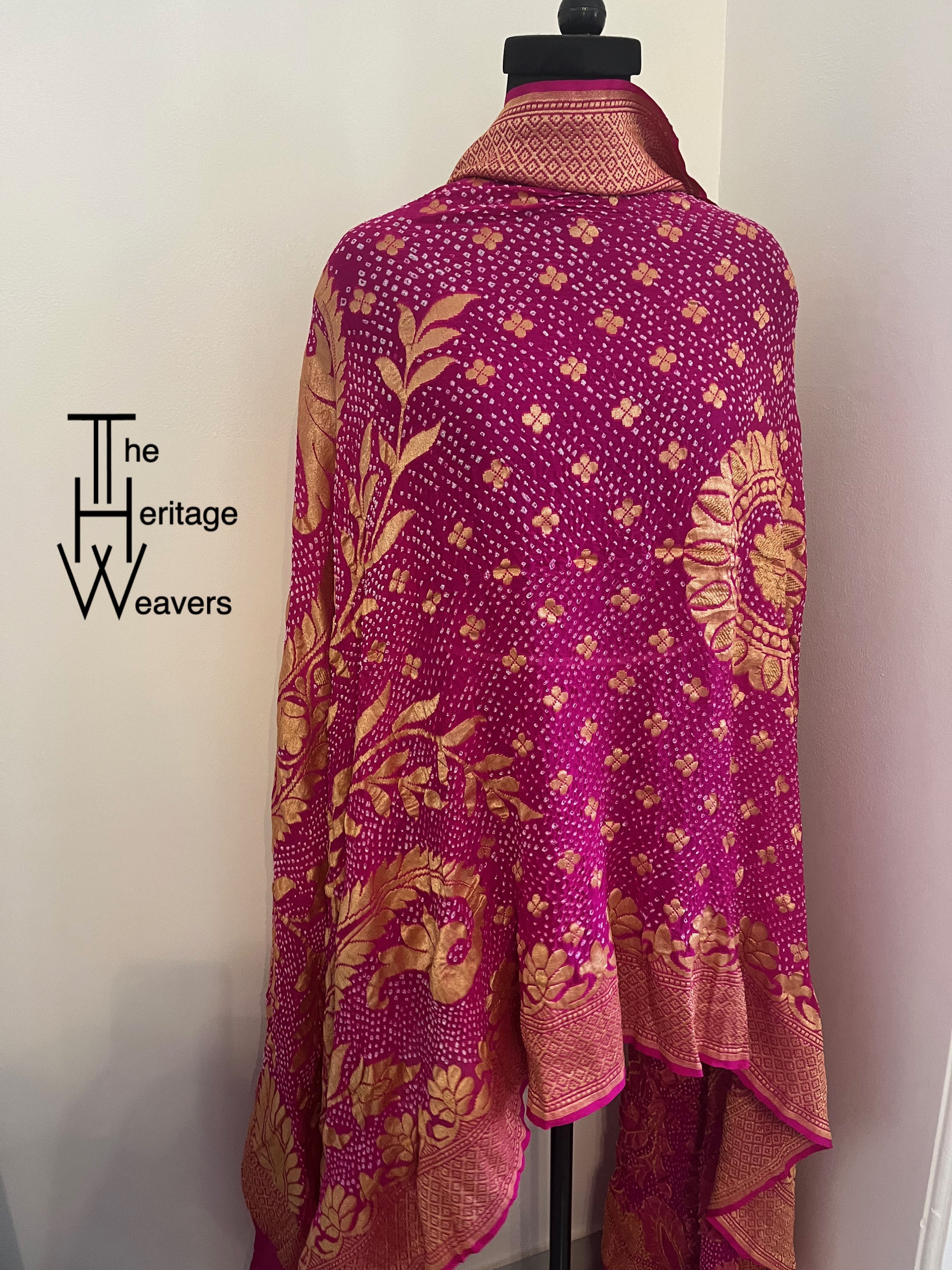 Georgette Dupatta x Rai Bandhej x Paisley x Shade of Pink