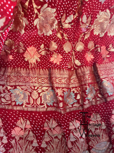 Pure Georgette Dupatta x Minakari x Bandhej x Floral x Shade of Red