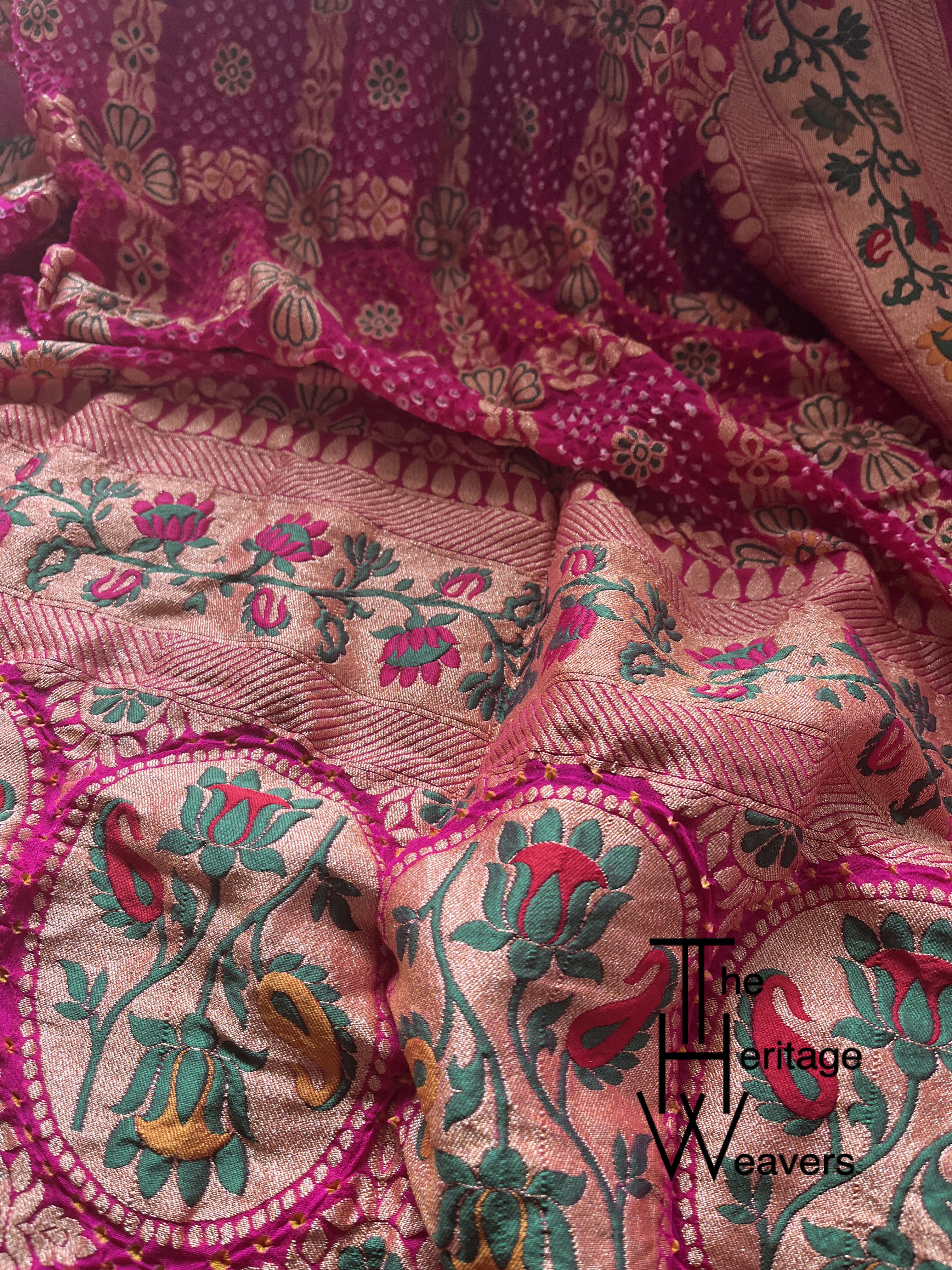 Pure Georgette Dupatta x Rai Bandhej x Paithani Border x Gharchola x Pink