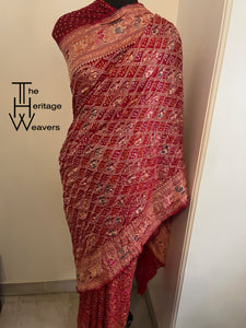 Pure Georgette Saree x Bandhej x Minakari x Animal Motifs x Red