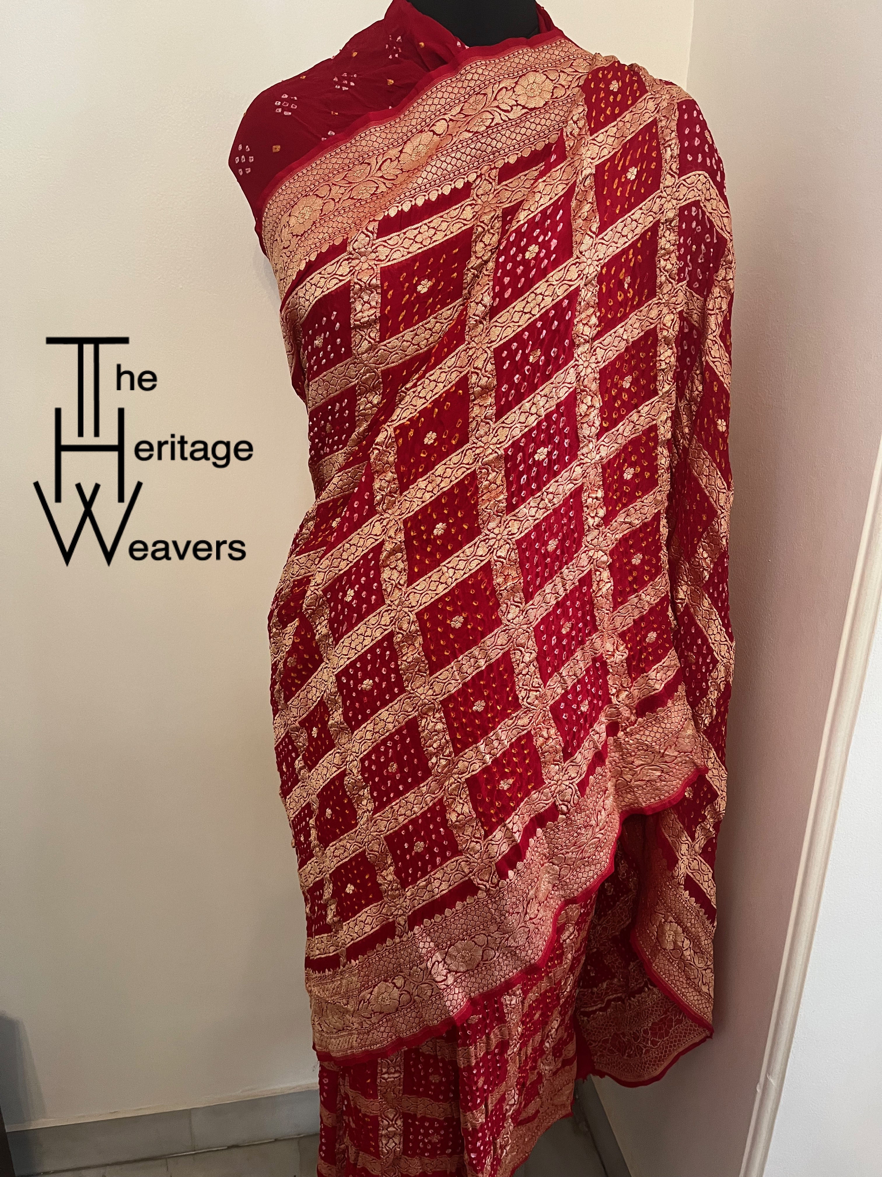 Pure Georgette Saree x Bandhej x Gharchola x Red