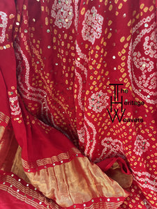 Pure Gajji Dupatta x Bandhej x Tissue Pallu x Mukaish Work x Red