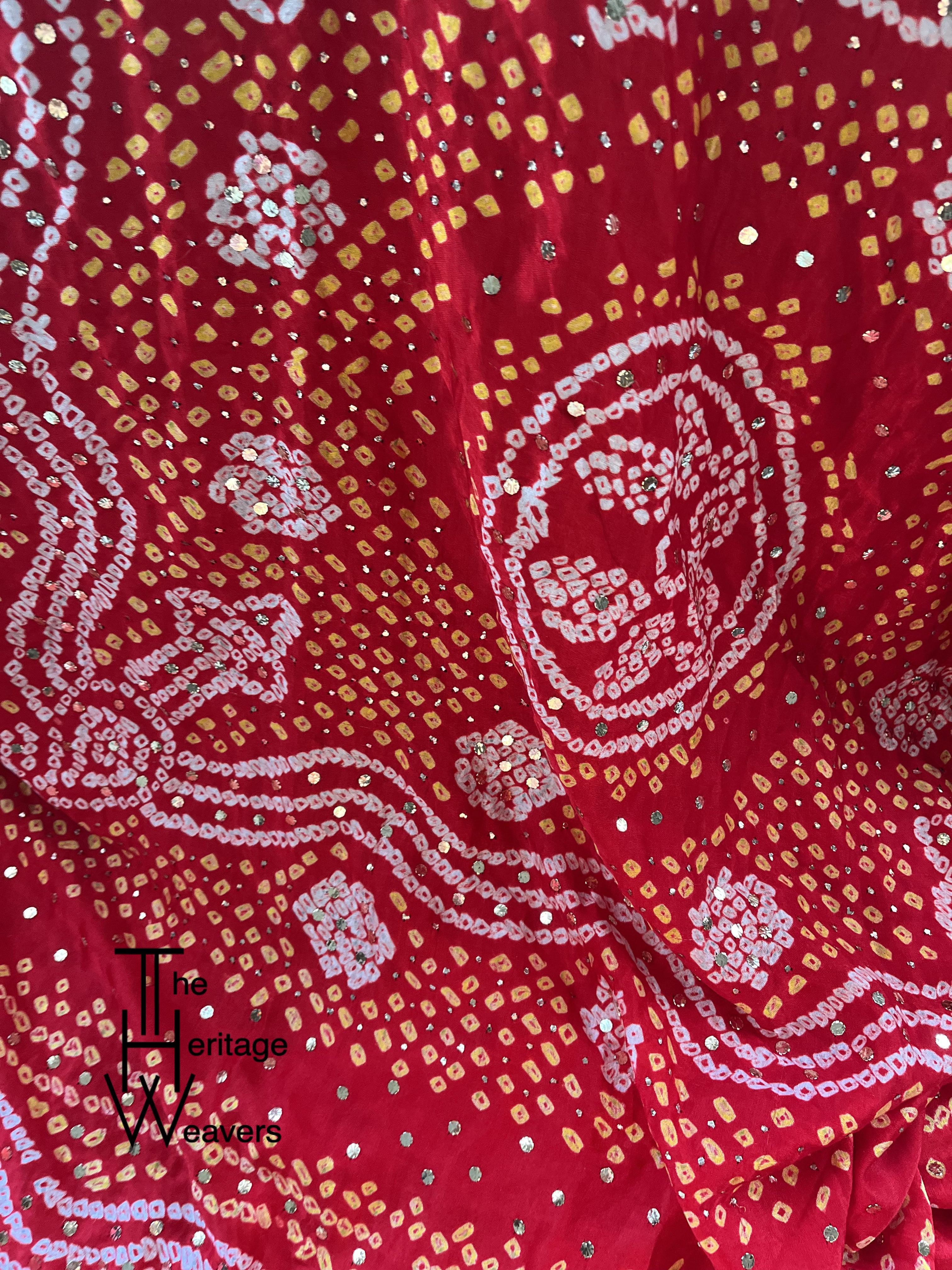 Pure Gajji Dupatta x Bandhej x Tissue Pallu x Mukaish Work x Red