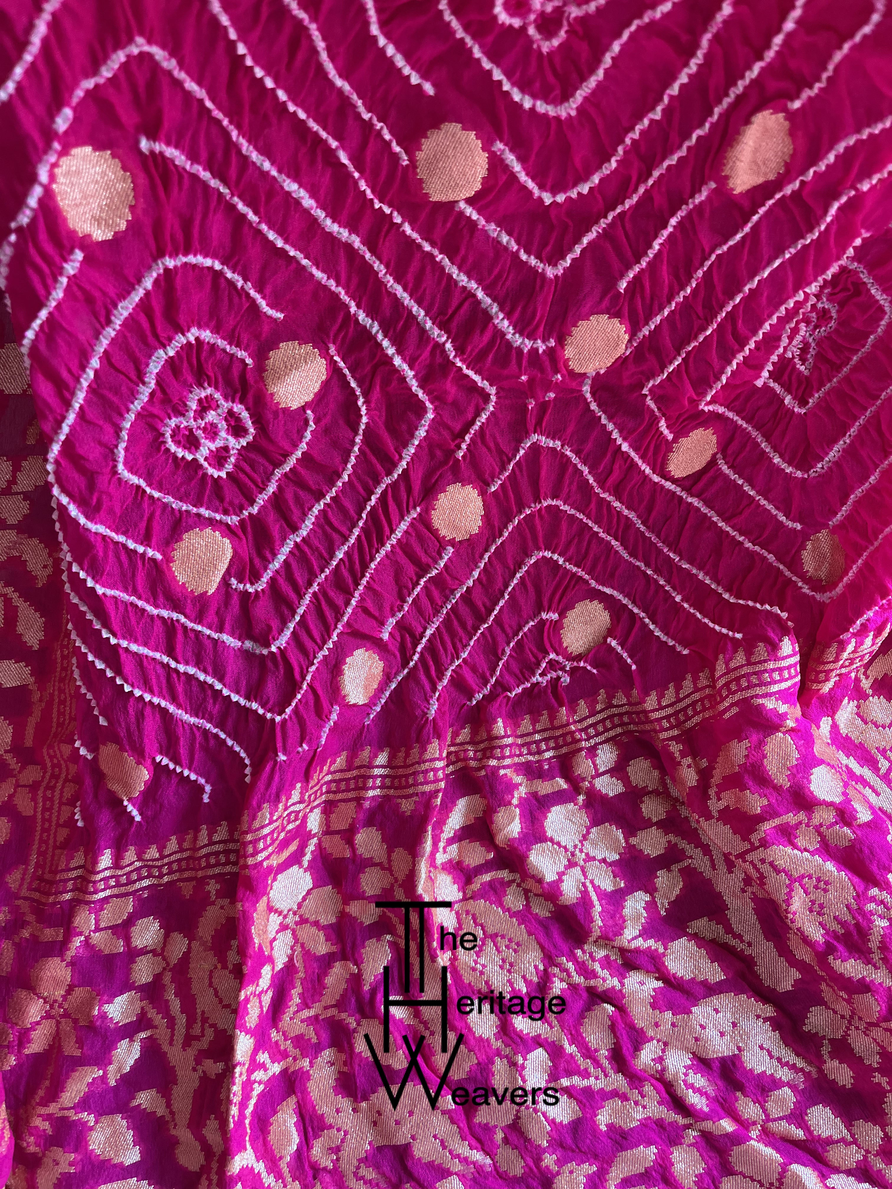 Pure Georgette Saree x Rai Bandhej x Animal Motifs on Border x Pink