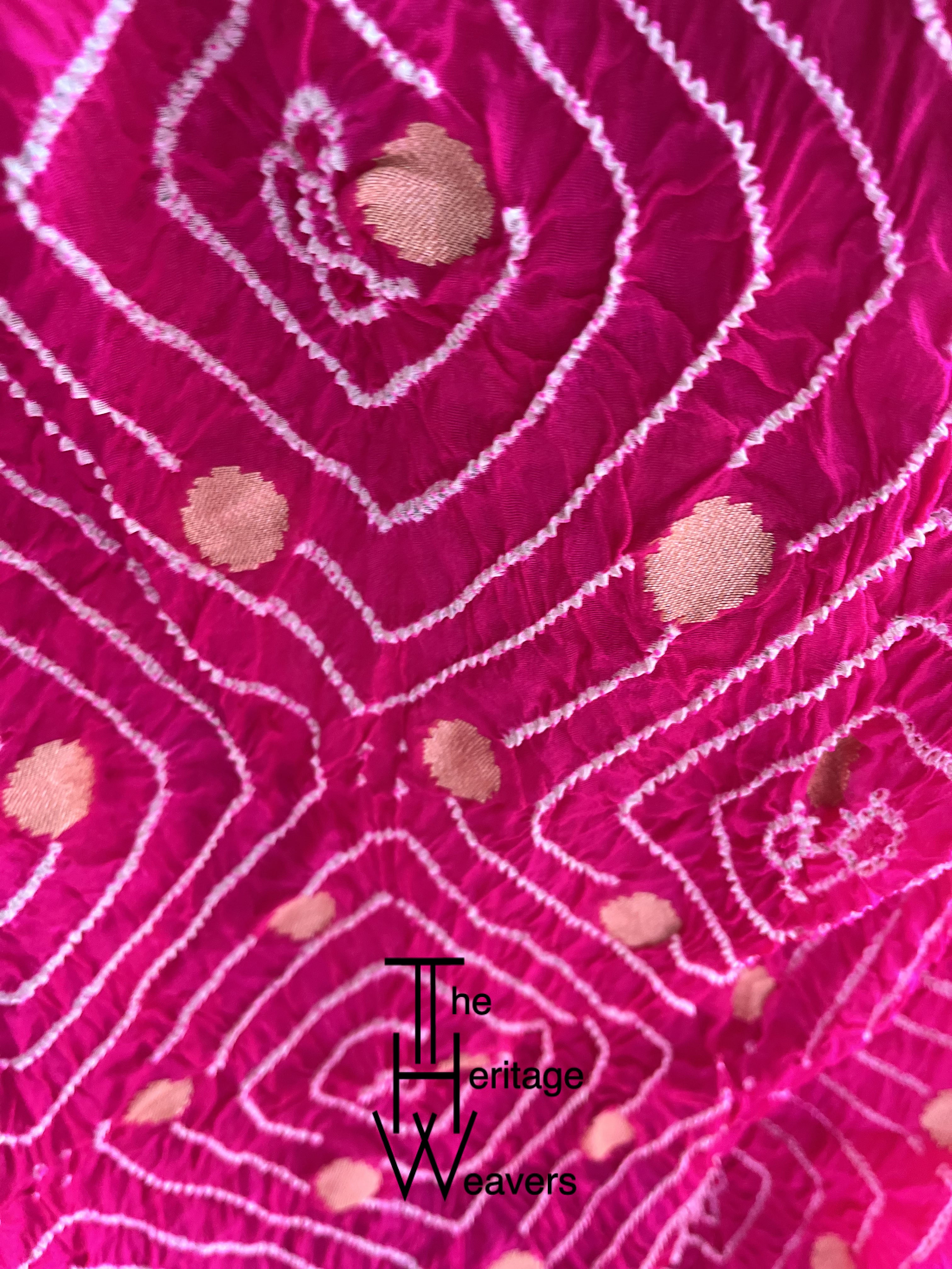 Pure Georgette Saree x Rai Bandhej x Animal Motifs on Border x Pink