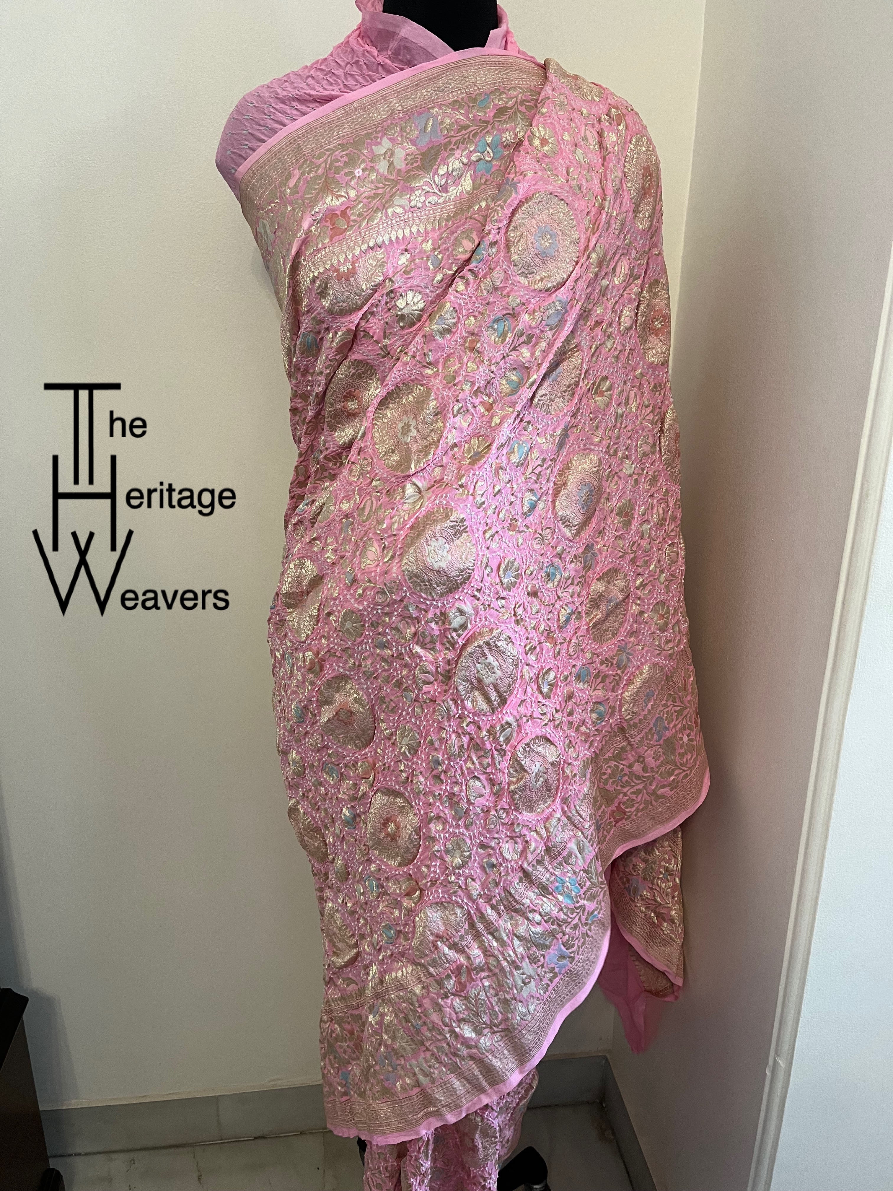 Pure Georgette Saree x Rai Bandhej x Patola x Shade of Light Pink