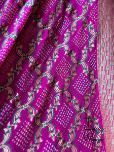 Pure Georgette Saree x Rai Bandhej x Animal Motifs on Pallu (Peacock) x Pink