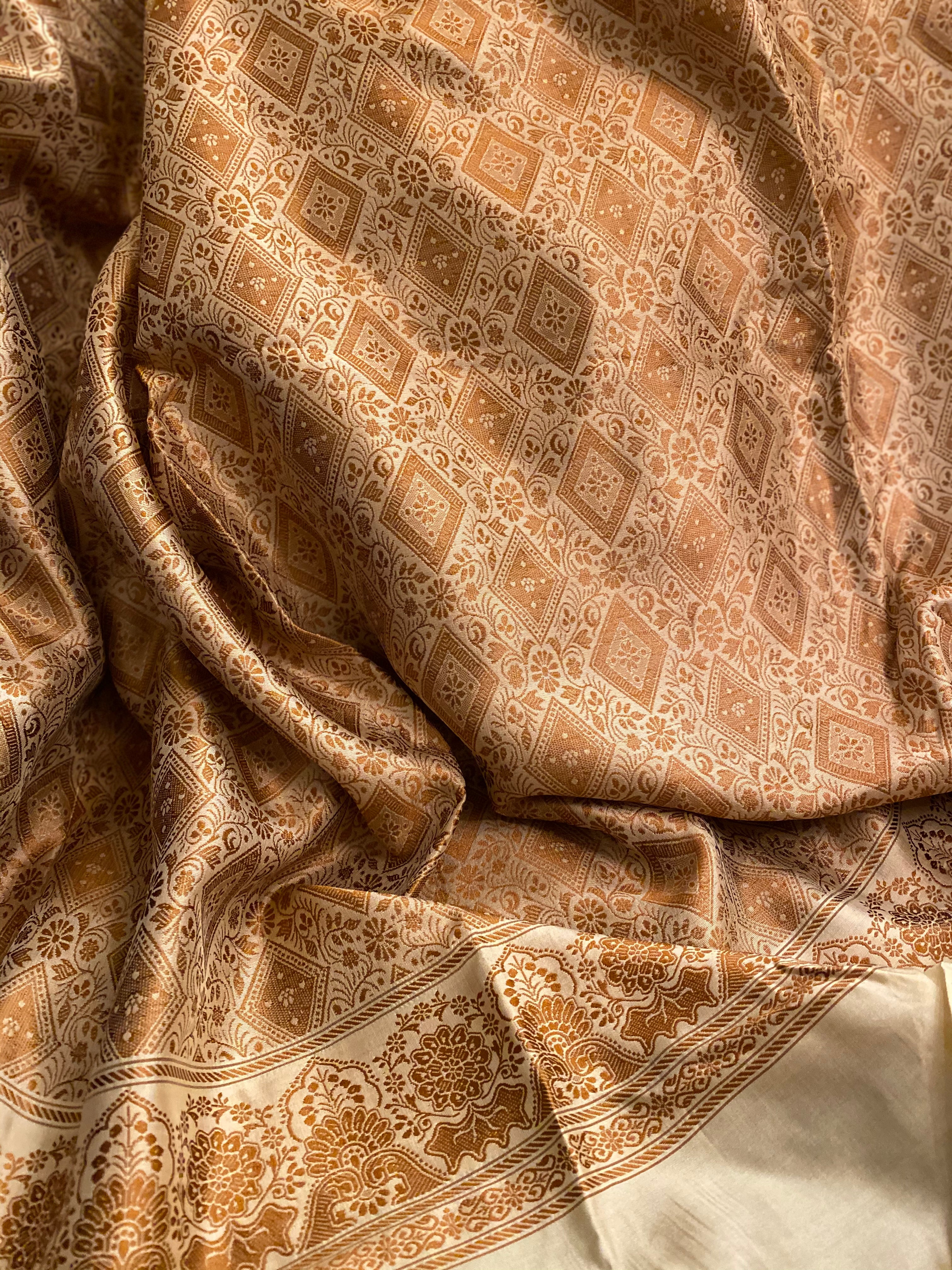 Pure Katan Silk Saree x Banarasi Beige