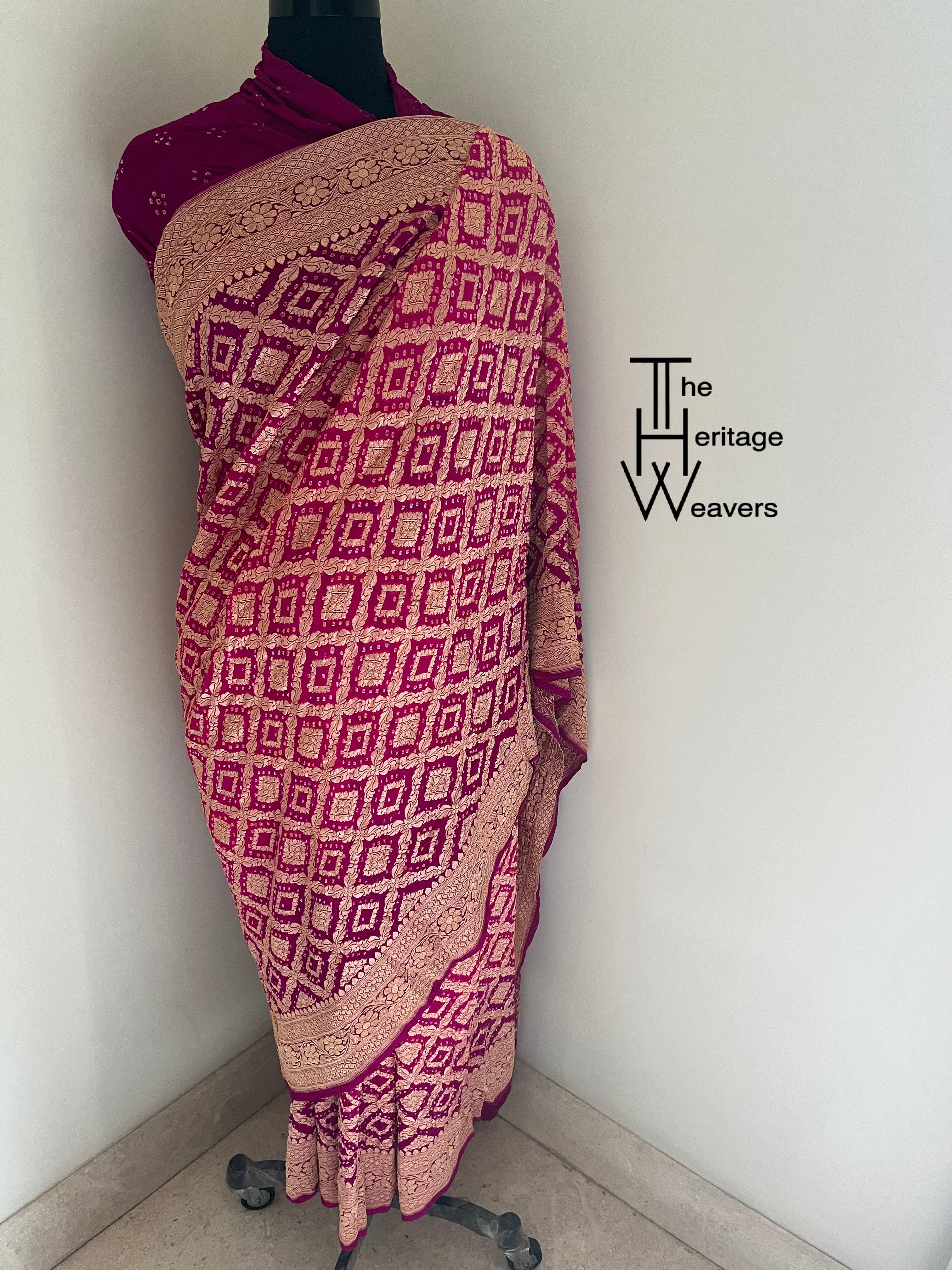 Pure Georgette Saree x Bandhej x Shade of Pink and Purple (Dual Tone)